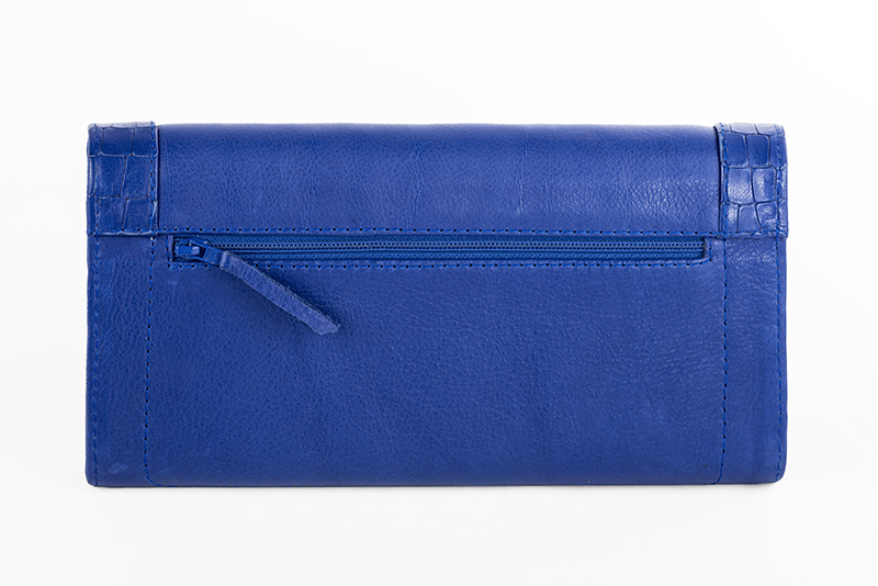 Portefeuille femme bleu électrique haut de gamme. Personnalisation. Rear view - Florence KOOIJMAN